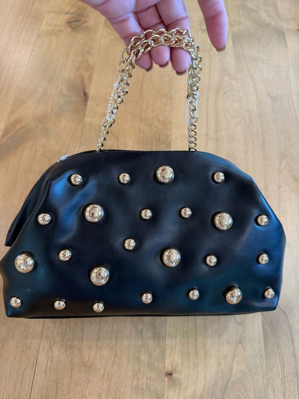 A New Day Black Studded Clutch Handbag With Chain Strap
